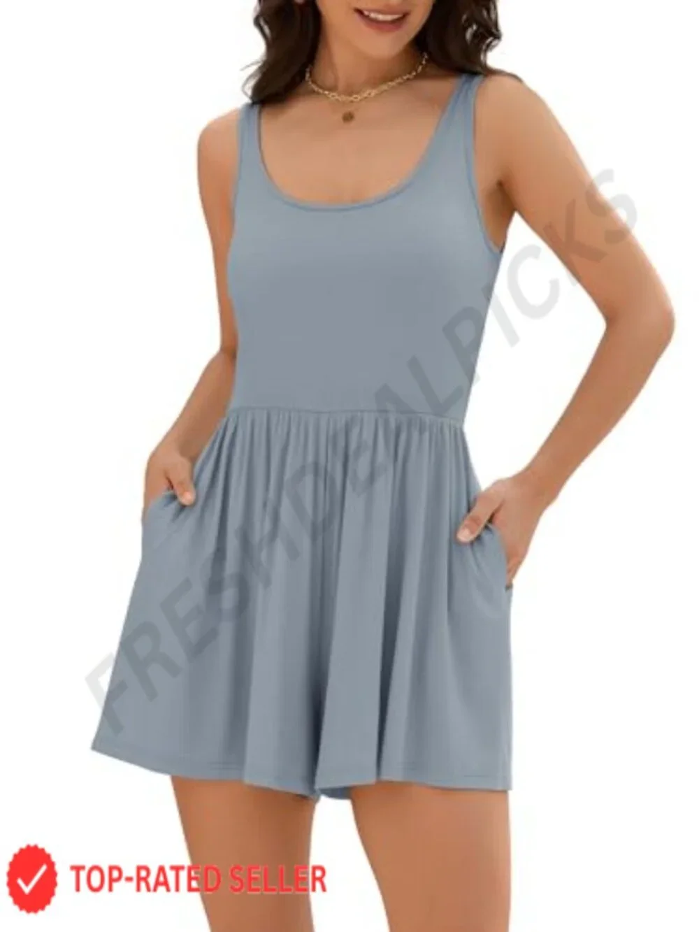 Womens Sleeveless Summer Romper Jumpsuit with Pockets Flowy Short One Piece